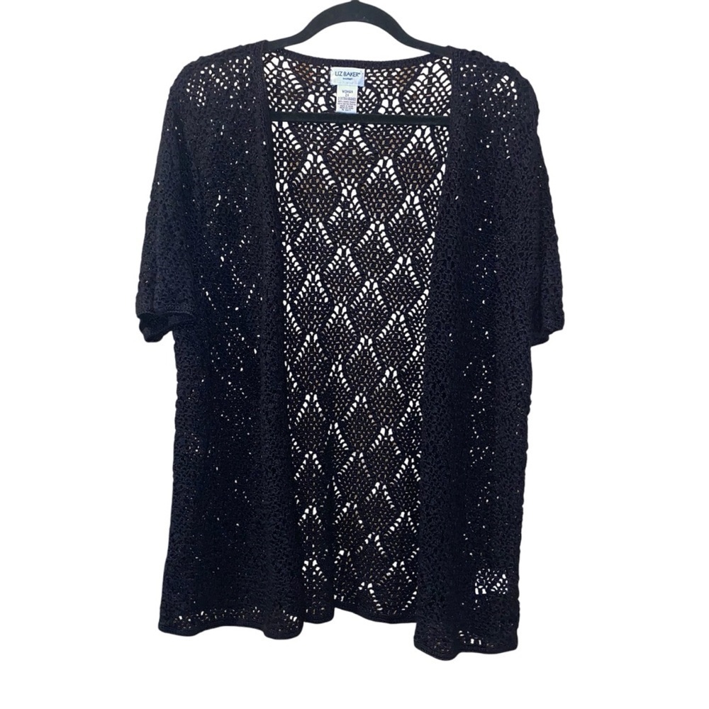 Liz Baker Black Crochet Open-Front Cardigan Size 2X